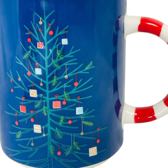Starbucks Christmas Tree Ceramic Mug 12 Oz Blue Tree With Candy Cane Handle - Picture 4 of 6